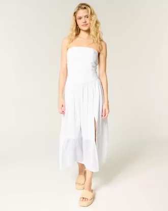 Vestido largo bordado sin tirantes