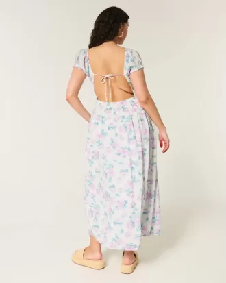 Vestido largo de manga corta con espalda abierta