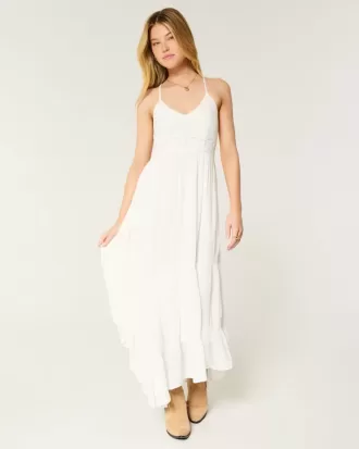 Vestido largo estilo crochet con tejido mixto
