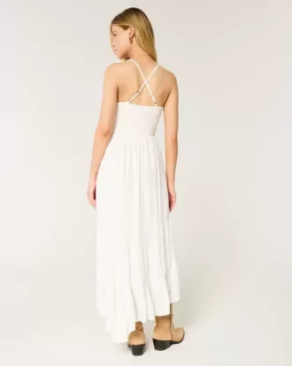 Vestido largo estilo crochet con tejido mixto
