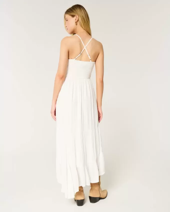 Vestido largo estilo crochet con tejido mixto Vestido largo estilo crochet con tejido mixto