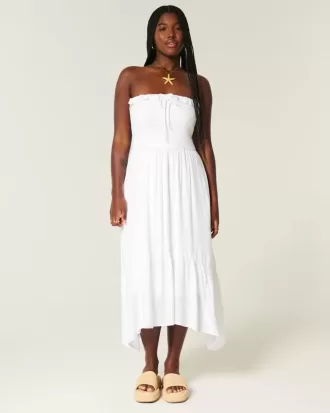 Vestido largo fruncido sin tirantes