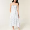Vestido largo fruncido sin tirantes