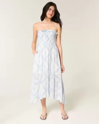 Vestido largo fruncido sin tirantes