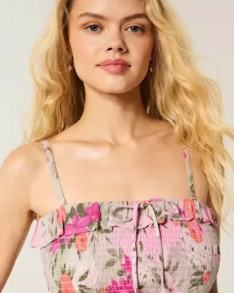 Vestido largo fruncido sin tirantes