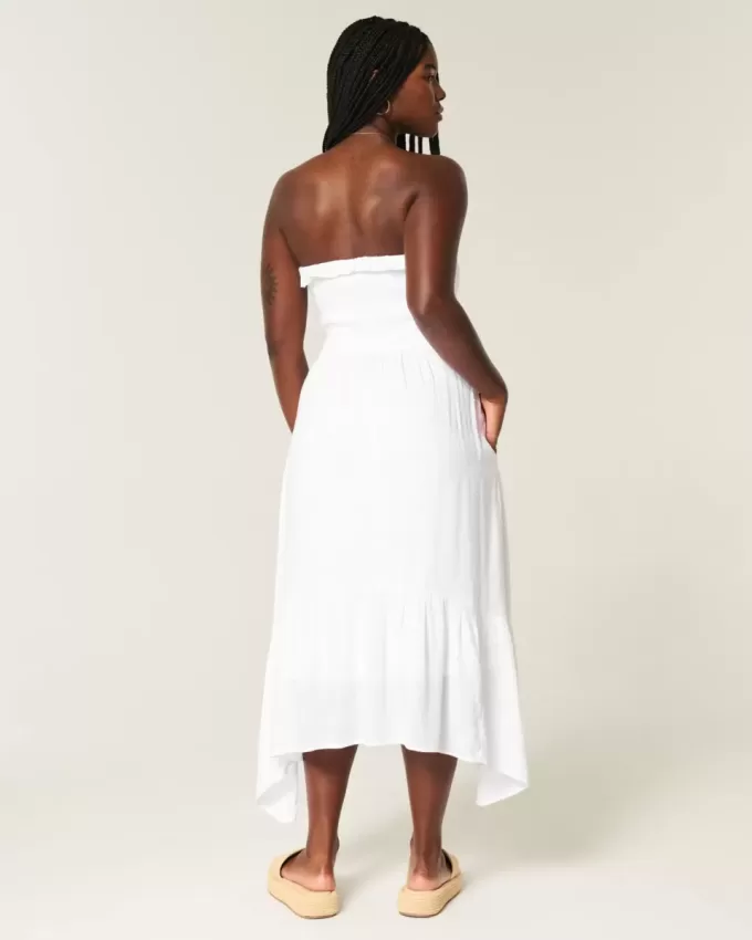 Vestido largo fruncido sin tirantes Vestido largo fruncido sin tirantes