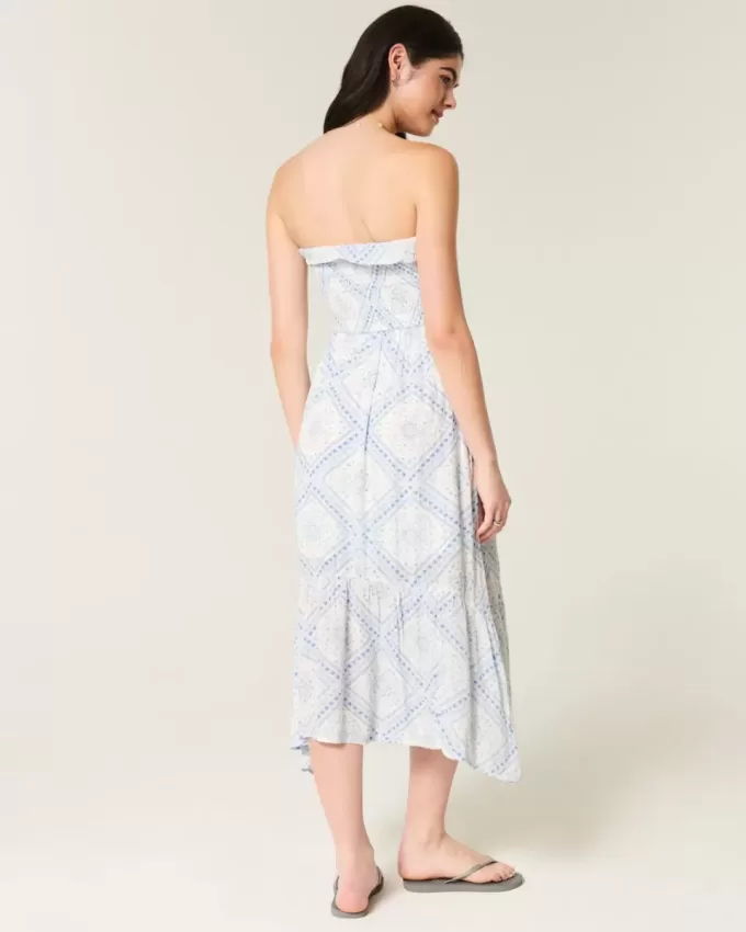 Vestido largo fruncido sin tirantes