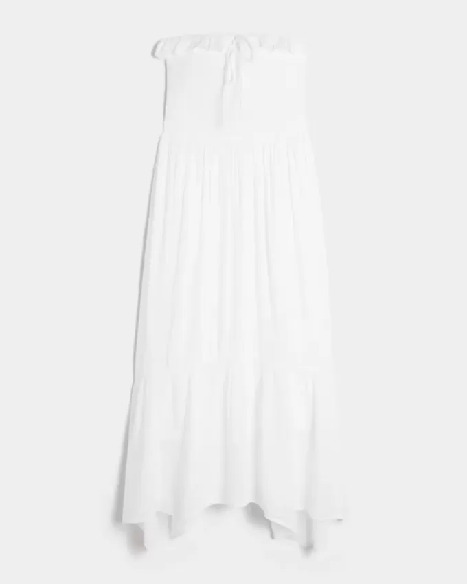 Vestido largo fruncido sin tirantes Vestido largo fruncido sin tirantes