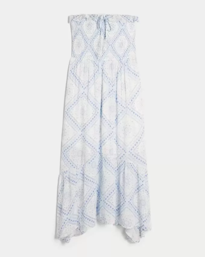 Vestido largo fruncido sin tirantes