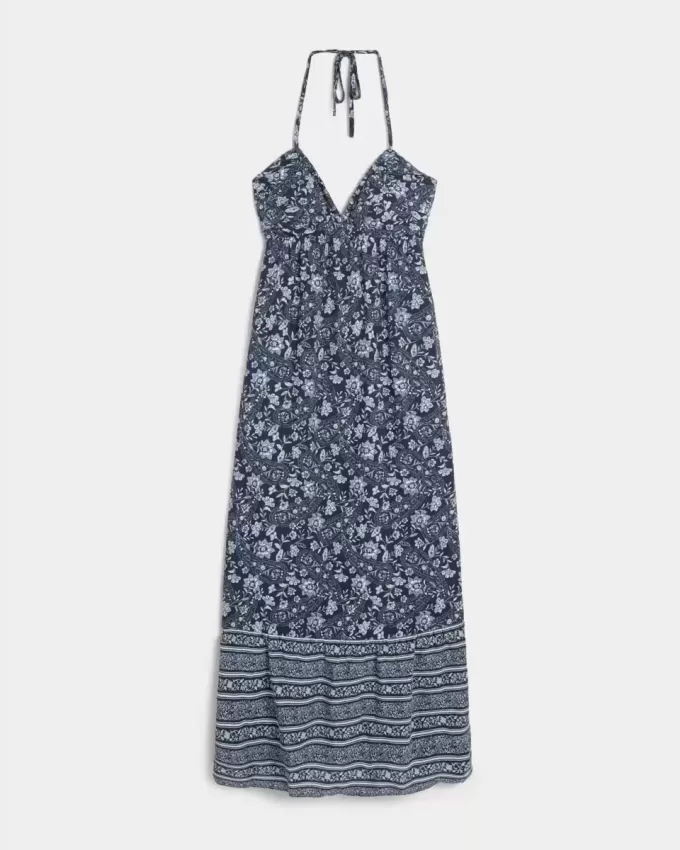 Vestido largo halter con espalda abierta