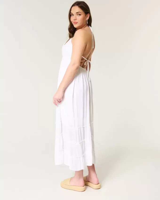 Vestido largo halter con espalda abierta