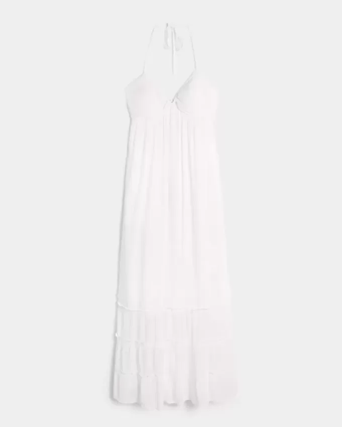 Vestido largo halter con espalda abierta