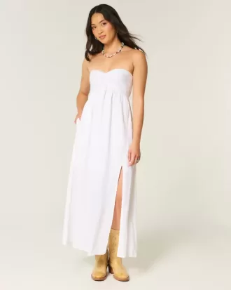 Vestido largo sin tirantes con busto retorcido