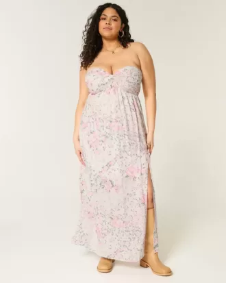 Vestido largo sin tirantes con busto retorcido