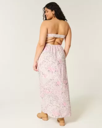 Vestido largo sin tirantes con busto retorcido