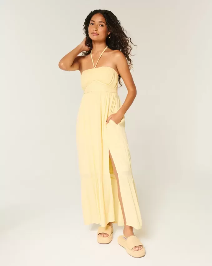 Vestido largo trenzado sin tirantes Vestido largo trenzado sin tirantes