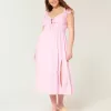 Vestido midi con doble lazo y mangas onduladas Vestido midi con doble lazo y mangas onduladas