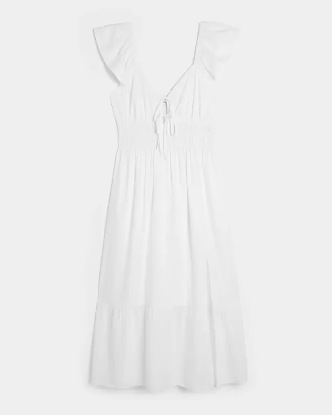 Vestido midi con doble lazo y mangas onduladas Vestido midi con doble lazo y mangas onduladas