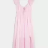 Vestido midi con doble lazo y mangas onduladas Vestido midi con doble lazo y mangas onduladas
