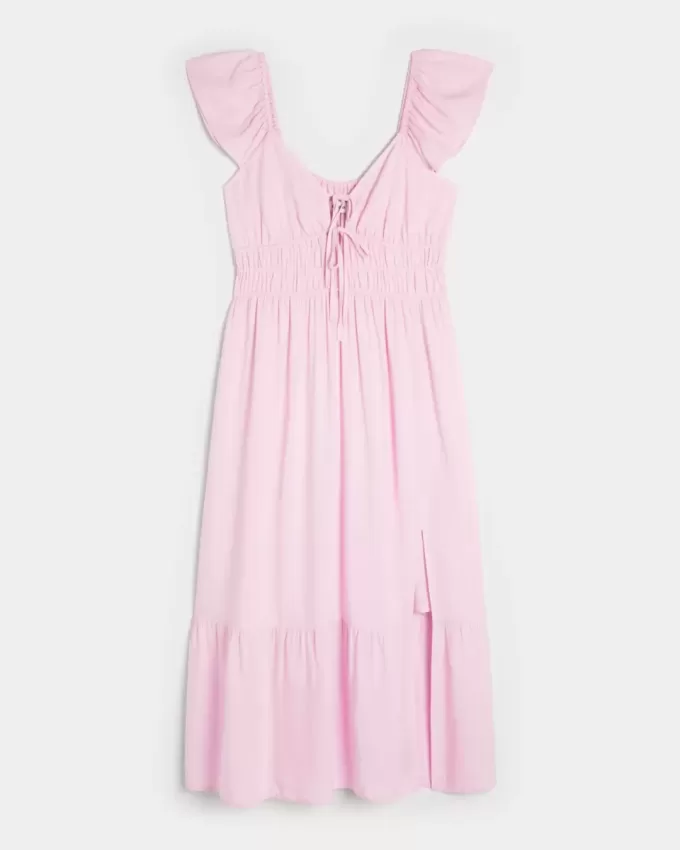 Vestido midi con doble lazo y mangas onduladas Vestido midi con doble lazo y mangas onduladas