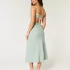 Vestido midi de mezcla de lino con espalda abierta
