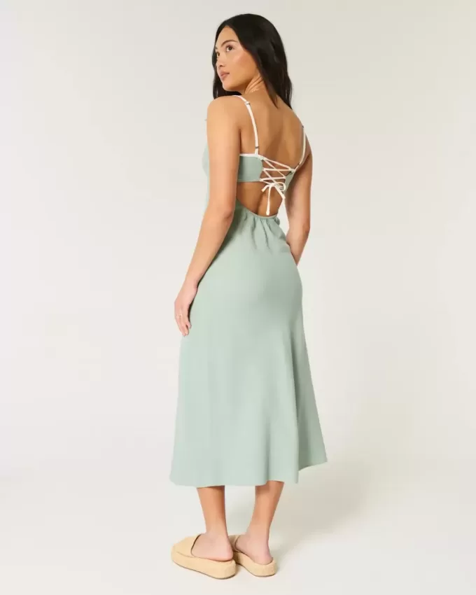 Vestido midi de mezcla de lino con espalda abierta