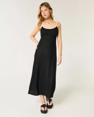 Vestido midi de mezcla de lino con espalda abierta