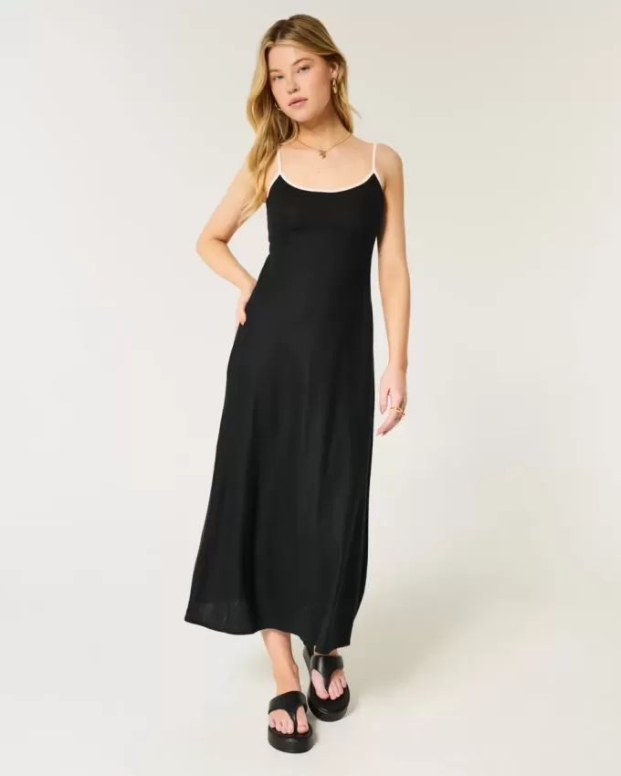 Vestido midi de mezcla de lino con espalda abierta