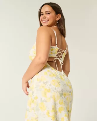 Vestido midi de mezcla de lino con espalda abierta