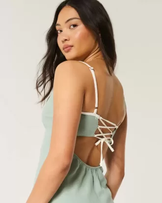 Vestido midi de mezcla de lino con espalda abierta