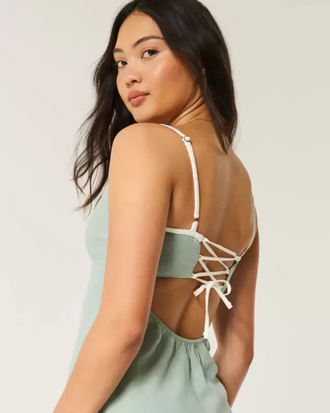 Vestido midi de mezcla de lino con espalda abierta