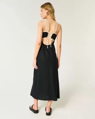 Vestido midi de mezcla de lino con espalda abierta