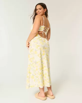 Vestido midi de mezcla de lino con espalda abierta