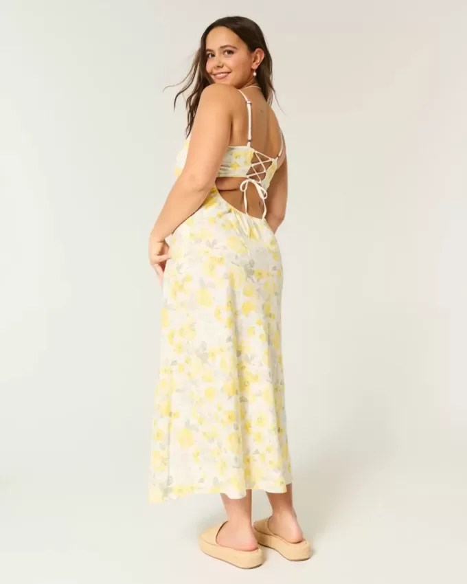 Vestido midi de mezcla de lino con espalda abierta