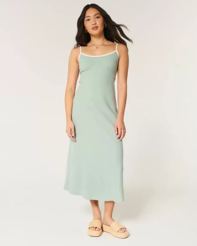 Vestido midi de mezcla de lino con espalda abierta