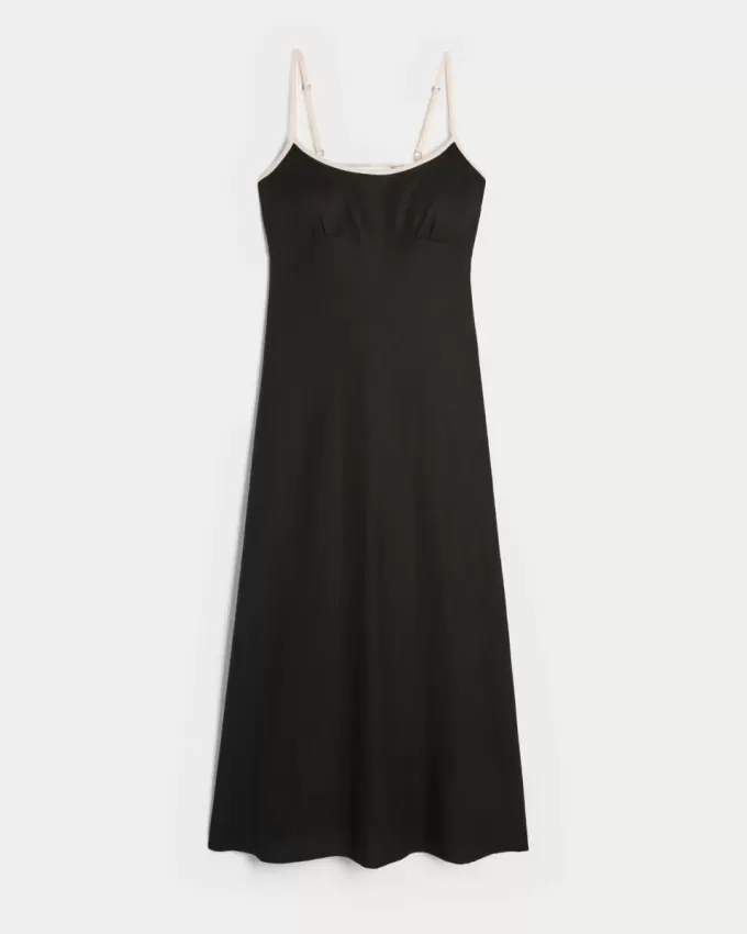 Vestido midi de mezcla de lino con espalda abierta