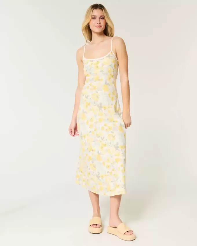 Vestido midi de mezcla de lino con espalda abierta