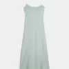 Vestido midi de mezcla de lino con espalda abierta