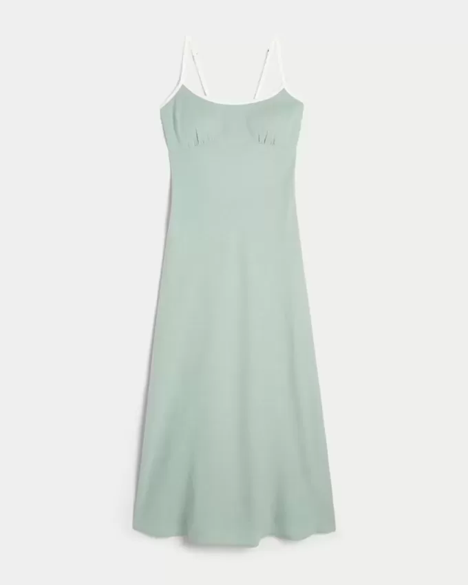Vestido midi de mezcla de lino con espalda abierta