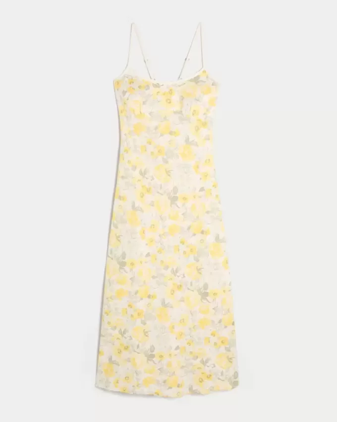 Vestido midi de mezcla de lino con espalda abierta