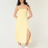 Vestido midi de mezcla de lino sin tirantes