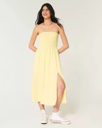 Vestido midi de mezcla de lino sin tirantes