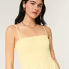 Vestido midi de mezcla de lino sin tirantes