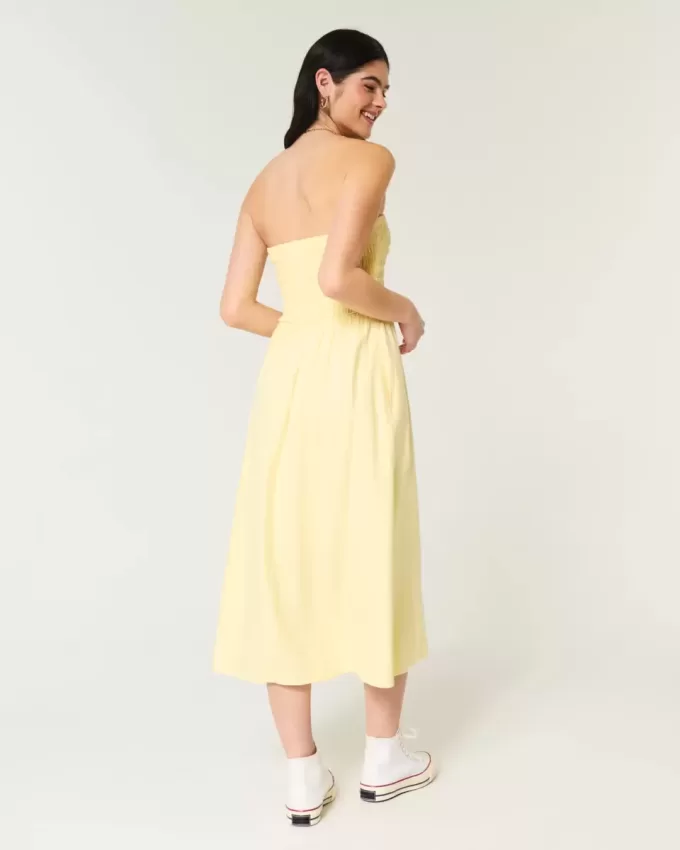 Vestido midi de mezcla de lino sin tirantes
