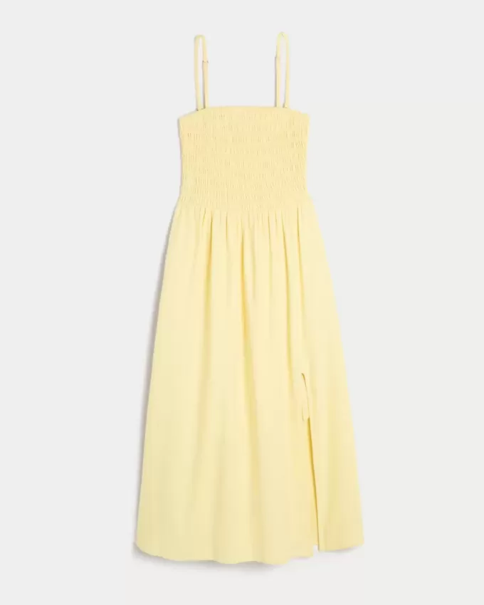 Vestido midi de mezcla de lino sin tirantes
