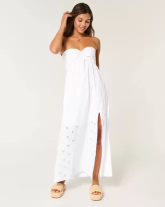 Vestido midi sin tirantes con ojales y busto retorcido