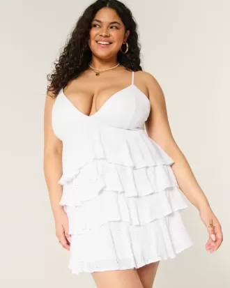 Vestido mini babydoll con cuello en V y volantes