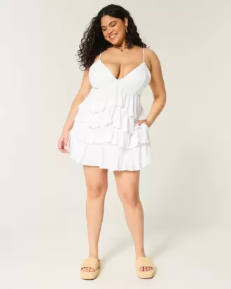 Vestido mini babydoll con cuello en V y volantes