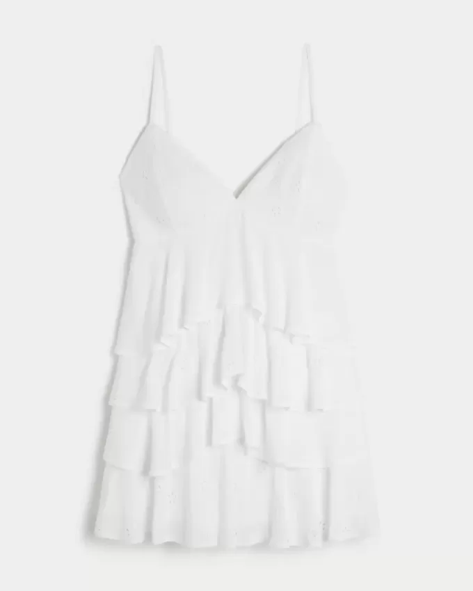 Vestido mini babydoll con cuello en V y volantes Vestido mini babydoll con cuello en V y volantes