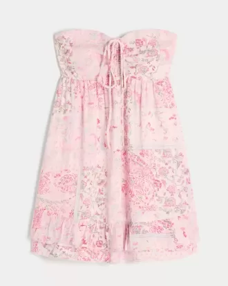 Vestido mini babydoll con volantes y sin tirantes